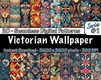 Victorian Wallpaper Series 1 | 20 Unique Seamless Patterns | Seamless Designs | Digital Paper | Tile Patterns | Instant Download
