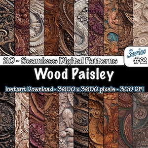 WOOD PAISLEY | Wzór bezszwowy Paisley z drewna | Tło Paisley z drewna | Papier cyfrowy do druku | Wzór kafelkowy | Seria 2