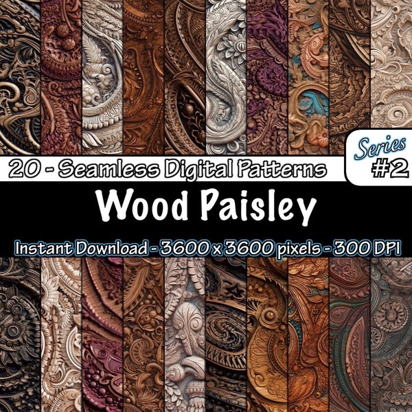 HOUT PAISLEY | Hout Paisley naadloos patroon | Paisley houten achtergrond | Afdrukbaar digitaal papier | Tegelpatroon | Serie 2