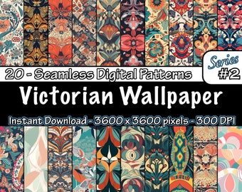 Victorian Wallpaper Series 2 | 20 Unique Seamless Patterns | Seamless Designs | Digital Paper | Tile Patterns | Instant Download