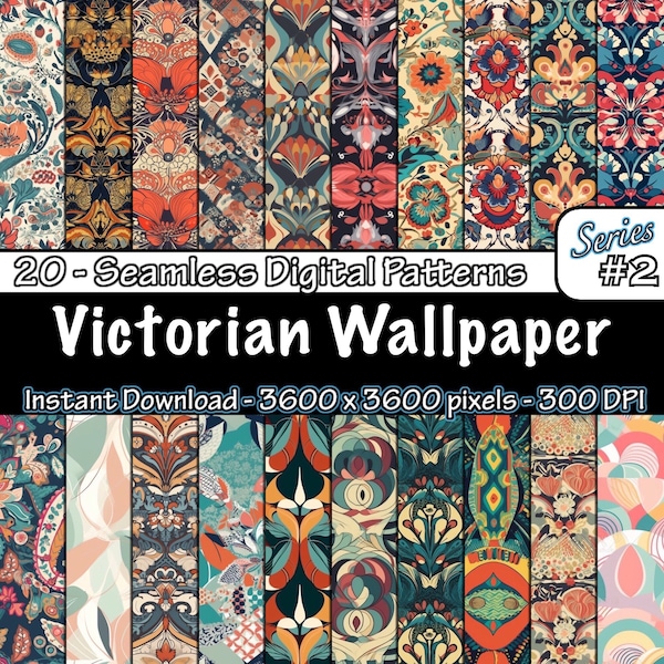 Victorian Wallpaper Series 2 | 20 Unique Seamless Patterns | Seamless Designs | Digital Paper | Tile Patterns | Instant Download