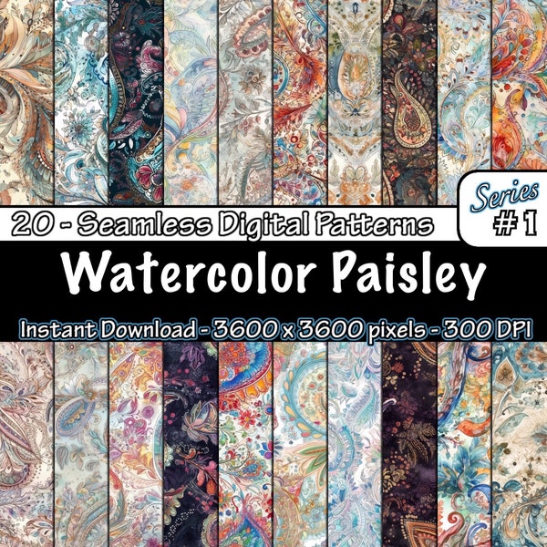 WATERCOLOR PAISLEY | Watercolor Paisley Seamless Pattern | Paisley Watercolor Background  | Printable Digital Paper | Tile Pattern | Pack 1