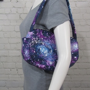 Purple Glitter Galaxy Handbag, Shoulder purse, Zipper bag, small purse