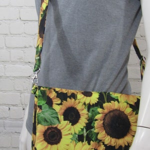 Sunflower Cross body Large Fold over purse, Messenger bag, Fold over bag, shoulder purse, Hip purse, fanny pack, adjustable strap