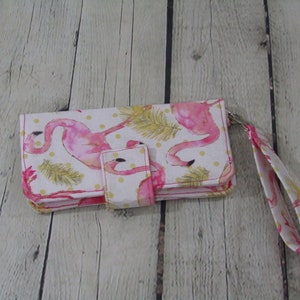 Cartera plegable de flamenco rosa, llavero a juego, cartera de muñeca, portamonedas, libro de bolsillo, portatarjetas, portamonedas, porta chequeras
