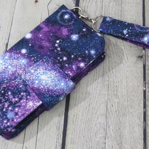 Cartera con purpurina morada para mujer, billetera plegable, llavero extraíble, tarjetero, porta efectivo, chequera, libreta de bolsillo, billetera para teléfono