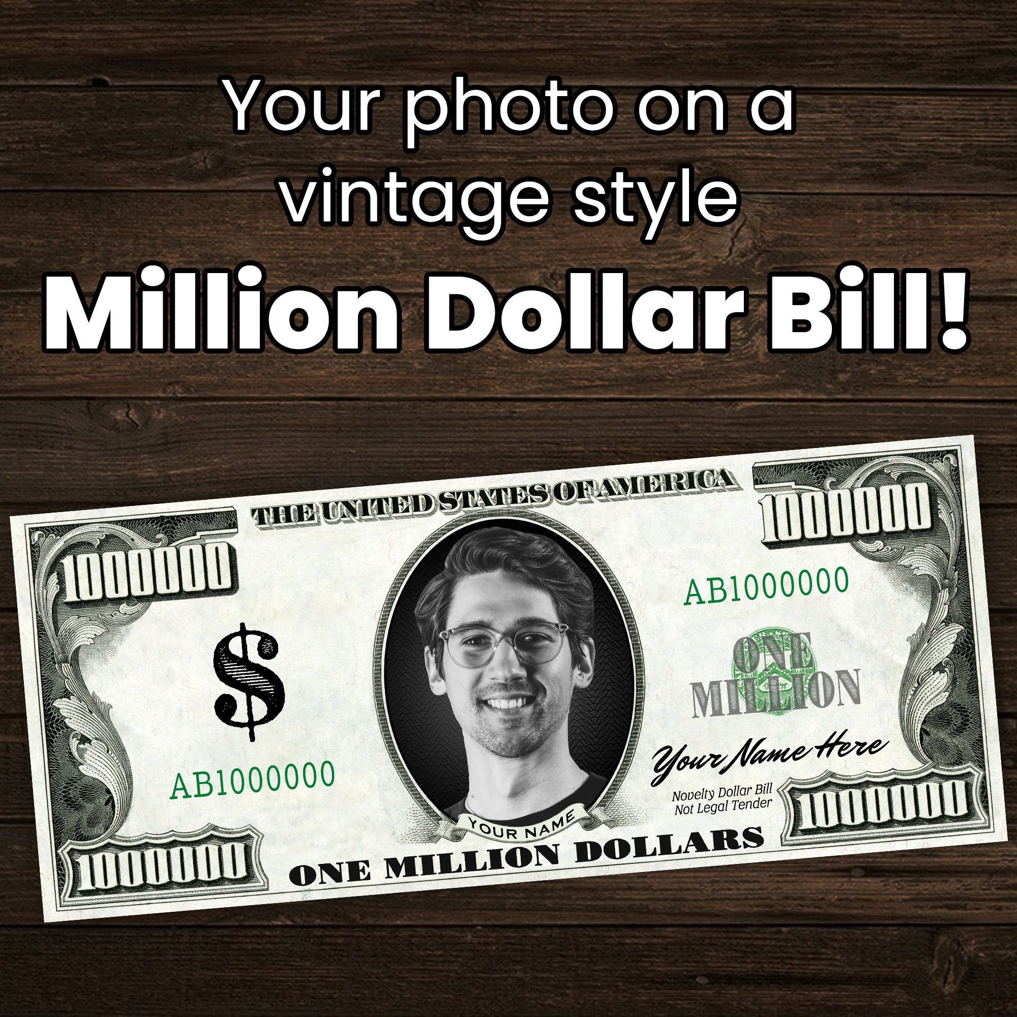 Billet d'un million de dollars fantaisie rétro personnalisé - Fait sur mesure sur commande - Idéal pour les anniversaires, etc. - Étuis gratuits inclus