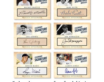 Yankees Legends Replica Autograph Card Set | Ruth, Mantle, DiMaggio, Maris, Gehrig, Judge