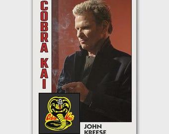 Cobra Kai John Kreese 1984 Style Trading Card Replica Parody Art ACEO Karate Kid in Top Loader Case