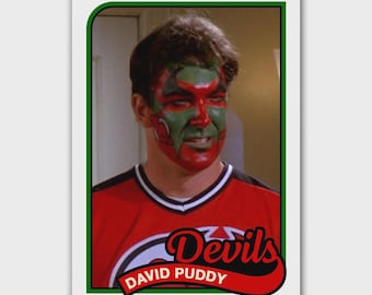 Seinfeld David Puddy 1989 Retro Style Baseball Card Devils Parody Art ACEO in Top Loader