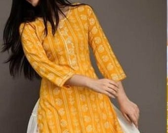 Schöne ethnische nur Kurti oder Top für Frauen, exklusive indische Festkleidung, Schwarz, Rot, Grün, Gelb, Orange, Pink, M bis 4XL erhältlich.