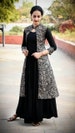 Designer golden printed black classic stylish indian reyon traditional women kurti with removabel jacketlldesigner gownll 