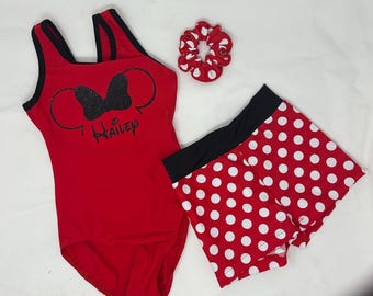 Girls Minnie Personalized Leotard Name Birthday Gymnastics Dance Leotard Short