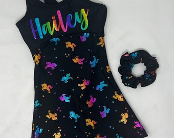 Girls Metallic Unicorn Unitard Biketard Dance Gymnastics Tumbling Birthday Personalized Custom