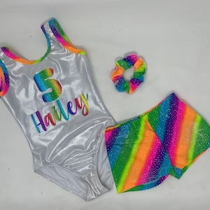 Girls Rainbow Leotard Short Personalized Custom Birthday Dance Gymnastics