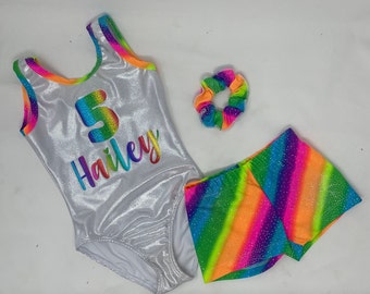 Body arcobaleno per ragazze, corto, personalizzato, compleanno, danza, ginnastica
