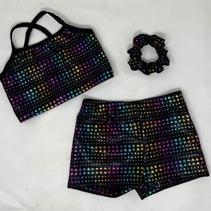 Girls Black Multi Dot Top Short Dance Jazz Hip Hop Tumbling Cheerleading Birthday