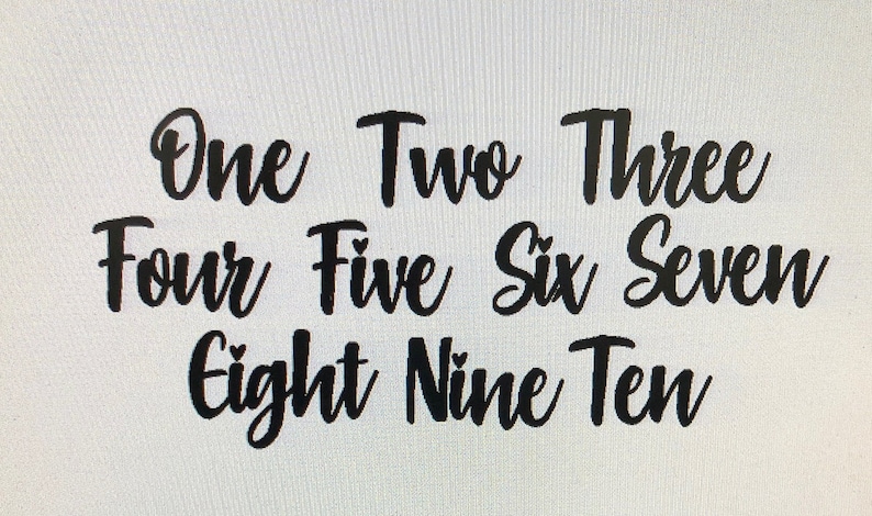 Pu&ograve; includere: Testo nero in corsivo su sfondo bianco che mostra i numeri da uno a dieci. Ogni numero &egrave; scritto per esteso. Piccoli simboli a forma di cuore sono posizionati sopra le parole "Four" e "Eight".