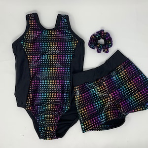 Reflectionz Black Multi Dot Leotard Short Scrunchie Dance Gymnastics