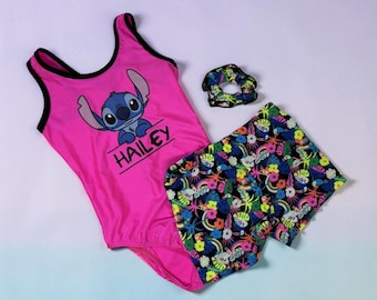 Turnpakje voor meisjes en short met Hawaiiaanse print Gepersonaliseerde naamnummer Verjaardag Gymnastiek Turnpakje kort