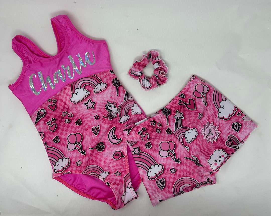 Girls Pink Cloud Rainbow, Unicorn Fun Print Name Personalized Leotard ...