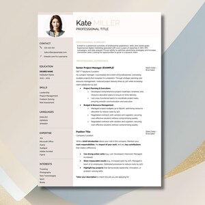 CV moderno, plantilla profesional en beige claro para Word y Google Docs: CV de 2 y 3 páginas, plantilla de carta de presentación y plantilla de referencia.