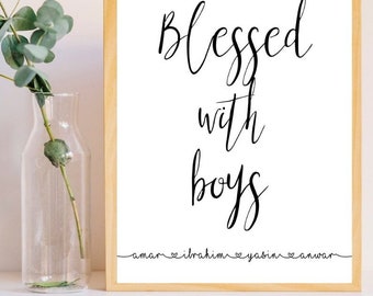 Blessed with boys personalised art print, name print, family print, personalised wall art, digital print, mother's day print art,son