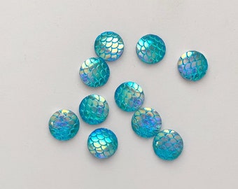 CB1001A Silver Cabochons Mermaid Cabochons 8mm Iridescent Fishscale Cabochons Jewelry Supplies