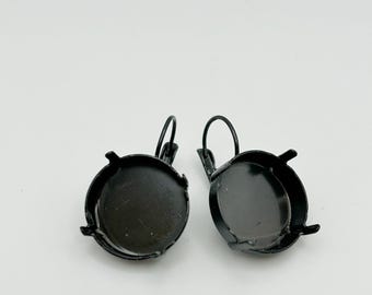Black Noir Leverback Earring Setting: DIY Jewelry Base (18mm/75ss Pair)