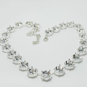 12x12mm Cushion Cut 4470 Empty Cup Chain for DIY Necklace in Silver plated, 24 settings Empty Cupchain, DIY Bridal Necklace