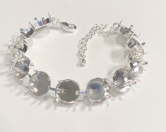 12mm Rivoli Bracelet Setting: Bright Silver Empty Cup Chain, DIY Jewelry