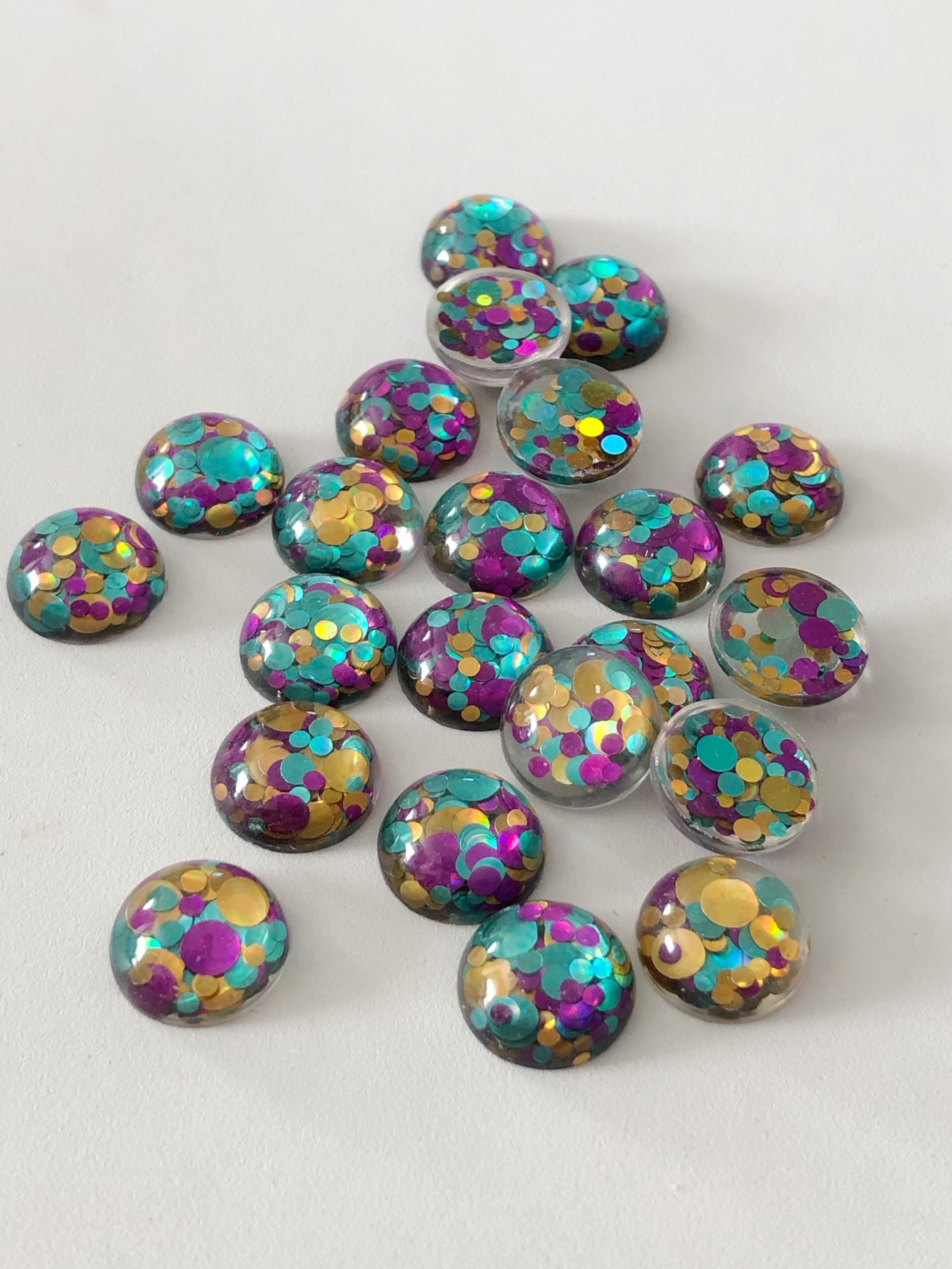12mm Teal Purple Gold Glitter Cabochon 10 pieces Resin | Etsy