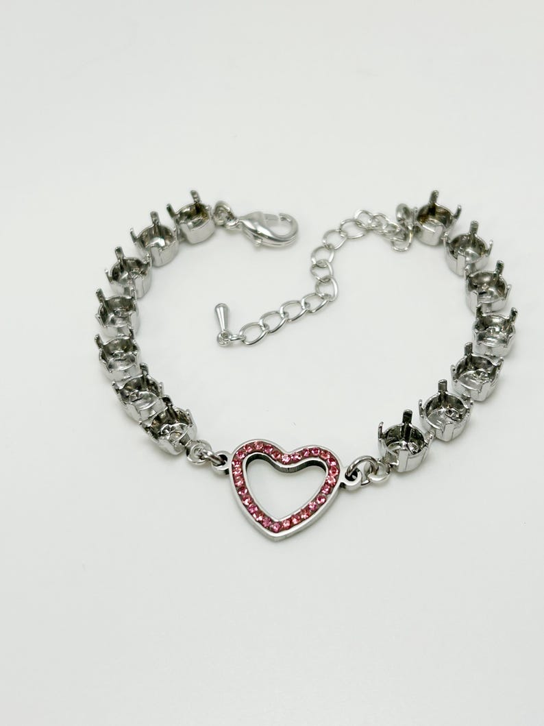 Rhodium Plated Rose Rhinestone Heart Bracelet Setting: DIY Jewelry ...