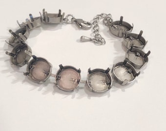 12mm Rivoli Antique Silver Bracelet Setting: DIY Cup Chain Bracelet Making