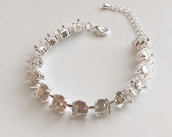 39ss Empty Cup Chain Bracelet Setting, Shiny Silver 15 cup 8mm 39ss Bracelet Setting, Empty Chaton Cupchain Bracelet