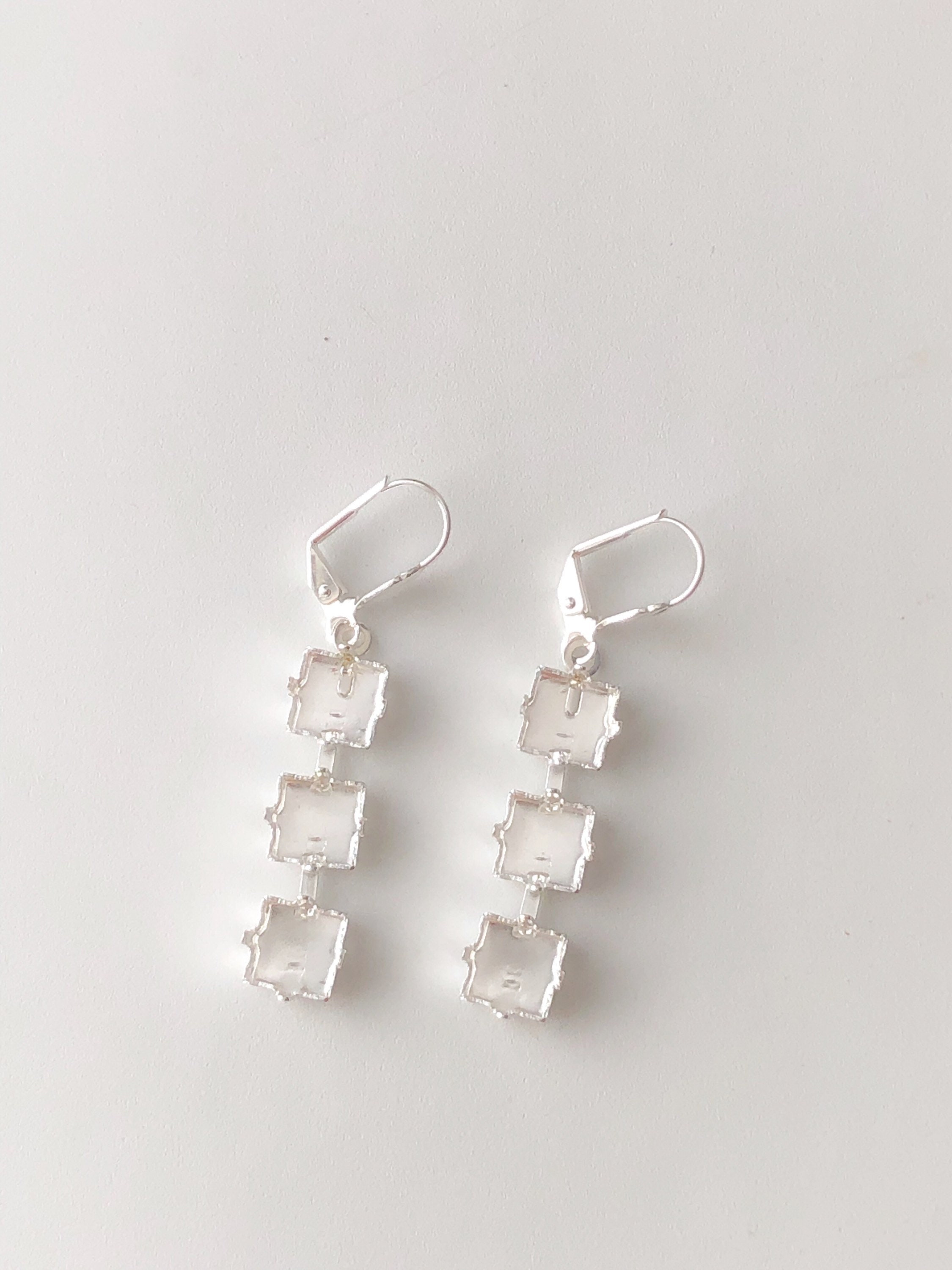 8x8mm Empty Earring Setting in Silver, Triple Drop Princess Cut Leverbacks, Empty Cup Chain DIY Earrings for jewelry makers