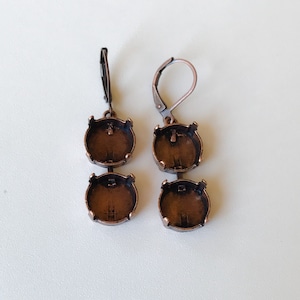 12mm Empty Earring Setting, Double Drop Antique Copper Setting, Empty Cup Chain Earrings for jewelry makers, Leverback Earrings