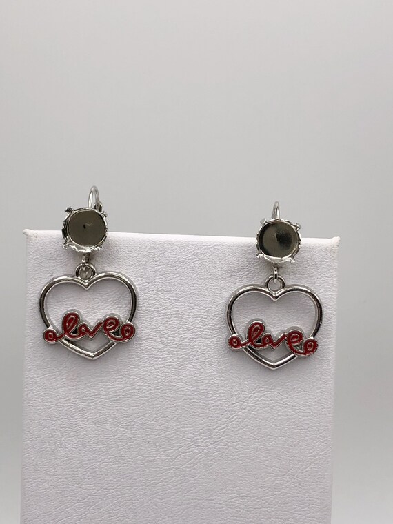 39ss Love Heart Dangle Empty Earrings Rhodium Plated Leverback Setting Dangle Heart Earrings One Pair DIY Earrings Etsy