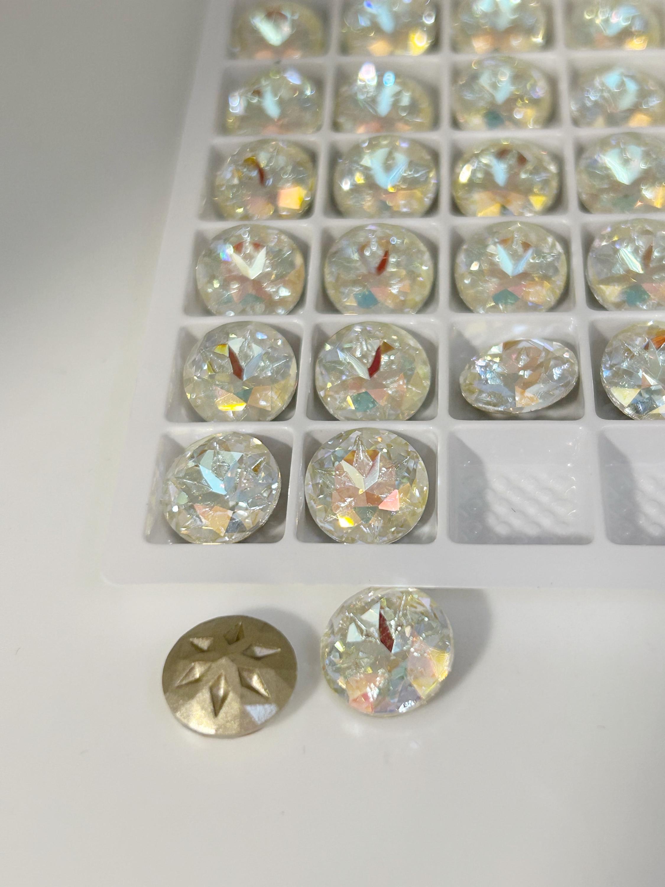 12mm Crystal AB Meteorite Glass Rivoli, Rivoli Settings for Empty Cup ...