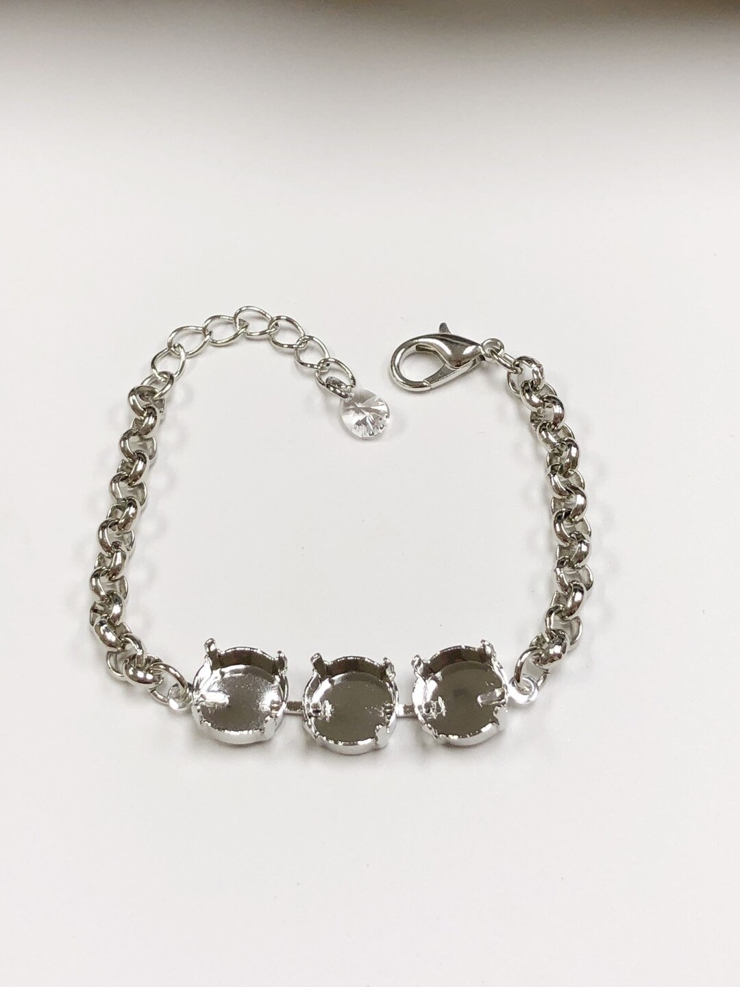 12mm Bracelet 3 Setting Empty Cup Chain Bracelet Setting in Rhodium