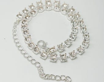 29ss Empty Cup Chain Necklace in Sterling Silver plated 37 Empty Cups, 6mm Cupchain, Chaton Tennis Necklace