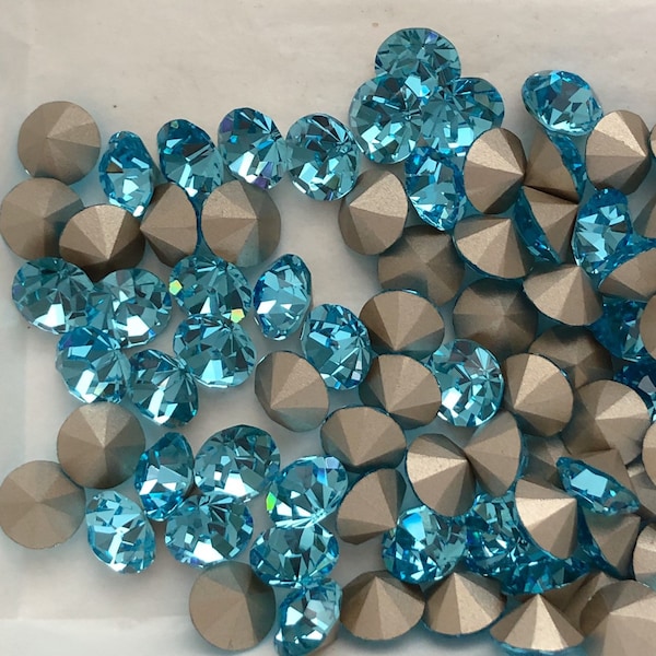 12  Aquamarine 39ss Preciosa® Crystal Chaton Foil Back Crystals, Jewelry Makers, empty cupchain