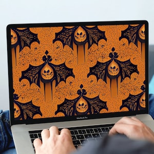 Halloween naadloze patroon tegel #29, digitale Scrapbook papier, SVG JPEG commerciële licentie, oranje en zwarte Jack-o-Lantern pompoen vleermuis