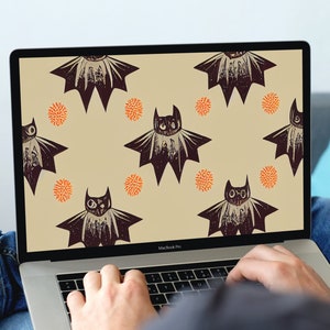 Halloween Seamless Pattern Tile #31, Digital Scrapbook Paper, SVG JPEG Commercial License, Retro Throwback Vintage Halloween Bat Pumpkin