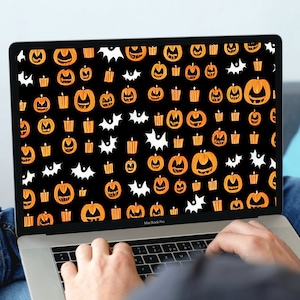 Halloween naadloze patroon tegel #16 digitale Scrapbook papier, SVG JPEG commerciële licentie, oranje en zwarte Jack-o-Lantern vleermuis kaars pompoen