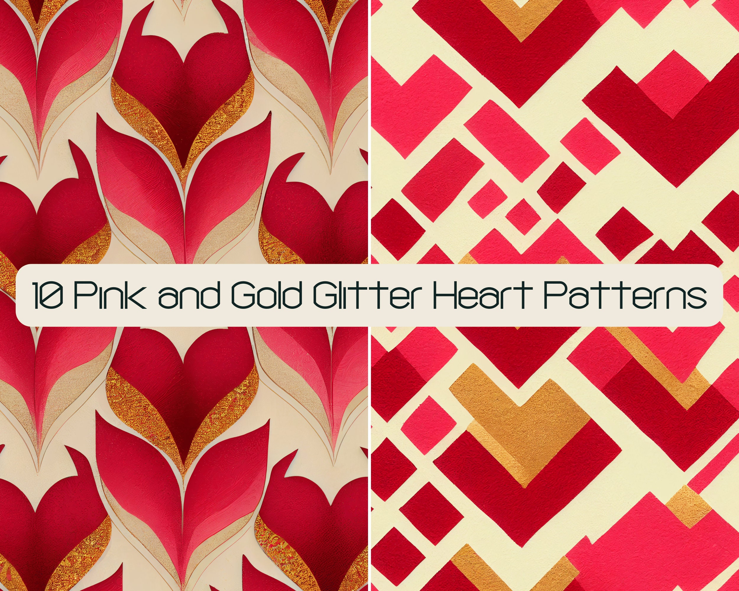 10 Pink & Gold Valentines Day Heart SVG JPG Pattern Digital - Etsy