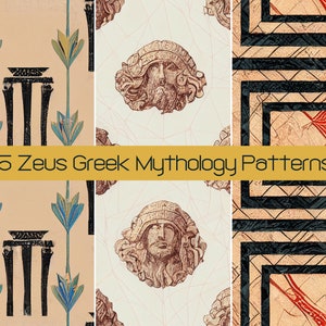 15 Zeus Patterns, Digital Scrapbook Paper Pack, Greek Mythology Decor Commercial License, Ancient Greece SVG Printable Gift Wrap Wrapping