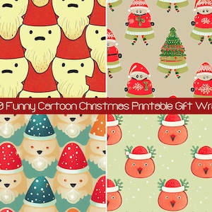 20 Cartoon Funny Christmas SVG Patterns, Digital Scrapbook Paper Pack, Commercial License, Printable Wrapping Paper, Kawaii Christmas Art