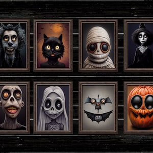 Full Collection of Tim Burton Inspired Halloween Art Prints, Digital Download Wall Art, Halloween Party Decor, Classroom Children Kids
