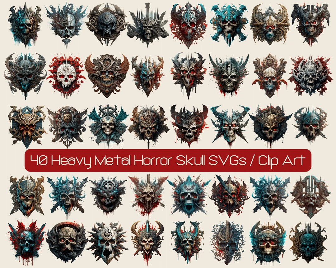 40 Heavy Metal Horror Skull SVG, Digital Download Gothic Clip Art ...